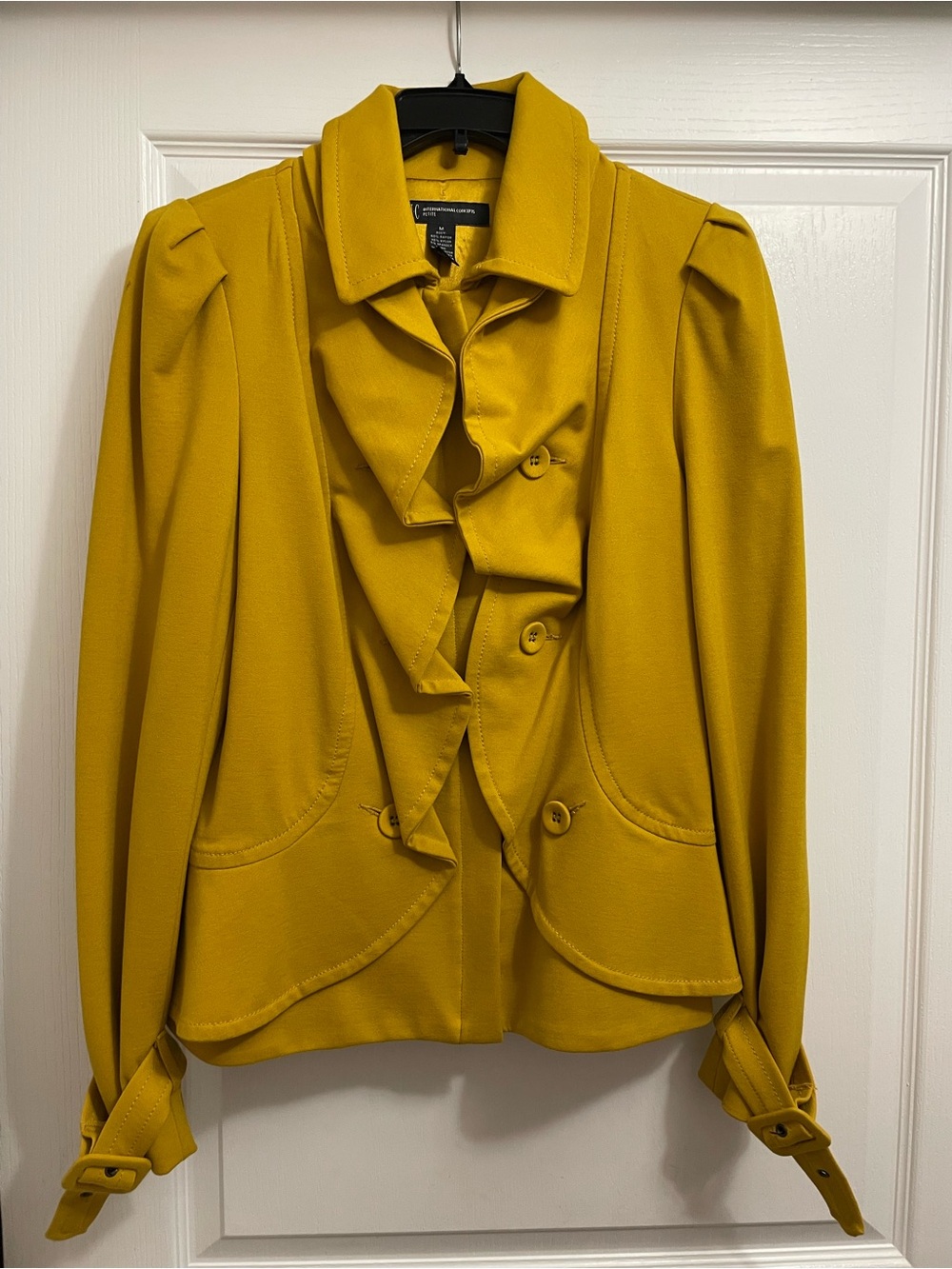 INC International Concepts Mustard Yellow Ruffle Front Blazer